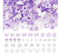 Beadthoven - Perline in acrilico trasparente, 100 g, motivo floreale, farfalla, fiocco, foglia, per fai da te, bracciali, collane, catenine per telefoni cellulari, viola medio