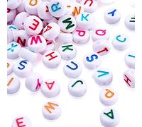 Beadthoven - Perline rotonde piatte rotonde dell'alfabeto in acrilico, 50 g/340 pezzi, 7 x 4 mm, rotonde con lettere sciolte, mini iniziali per creare gioielli