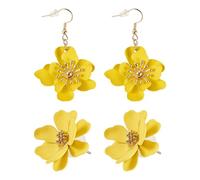 Beadthoven - Set di 2 paia di orecchini a forma di fiore multistrato con petali, stile bohémien, chic, con gancio e orecchini a perno, per donne e ragazze, per feste di nozze, Ferro