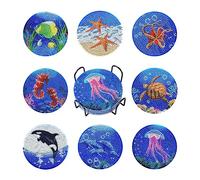 Beadthoven - Set di 8 sottobicchieri per pittura a mosaico con strass, con supporto, motivo oceano, con strumenti per tazze fai da te, sottobicchieri e decorazioni da scrivania