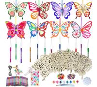 Beafaeur 174 Pezzi Campane a Vento Farfalla Kit, Bambini Primavera Regalo Craft per Dipingere con Farfalle Pendente in Fiori, Campana, Decor Pasquali Fai Da Te Bomboniere Giardino di Casa Corridoio