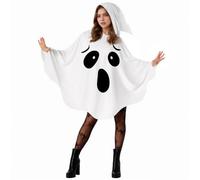 Beafaeur Abiti Costume Halloween Fantasma, Mantello Bianco con Cappuccio, per Donna per Feste di Halloween, Costume da Cosplay Horror