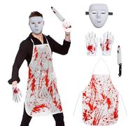 Beafaeur Set Costume Halloween Uomo Horror, 70 cm Grembiule Macellaio Insanguinato per Adulti con Maschera Horror, Mannaia, Accessori Macellaio per Festa di Carnevale