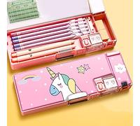 BEAGHTY Astuccio Rosa, Scomparto Pop-out con Pulsante, 3 Scomparti, per la Scuola, per Ragazzo/Ragazza