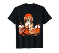 Beagle Autumn Coffee Pumpkin Spice Latte Dog Lover Fall Maglietta