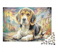 Beagle Carta spessa e resistente Beagle che riposa sulla strada di pietra Puzzle per principianti regalo per bambini 52x38cm/1000 pezzi