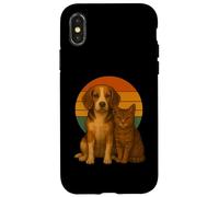 Beagle Cat Retro Tramonto Pet Best Friends Custodia per iPhone X/XS
