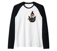Beagle Dog in The Pocket Witch Hat Halloween Maglia con Maniche Raglan