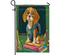 Beagle Dog Matite Libri Front Yard Backyard Bandiere Verticali Giardino 12x18 Doppio Lato per Esterno, Ritorno a Scuola Cucciolo Casa Stampa Bandiera, Fun Class Home Outdoor Pattern Flag