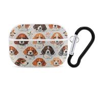 Beagle Patterns, custodia protettiva antiurto per Airpods Pro, con moschettone, anti-caduta, per il trasporto di Airpods Pro di seconda generazione, bianco