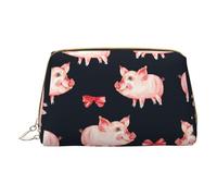 Beagle Patterns Makeup Bag,Sacchetto cosmetico in pelle portatile,Borsa da viaggio organizer impermeabile per articoli da toeletta, Rosso Carino Piggy, Taglia unica