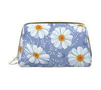 Beagle Patterns Makeup Bag,Sacchetto cosmetico in pelle portatile,Borsa da viaggio organizer impermeabile per articoli da toeletta, Margherita blu., Taglia unica