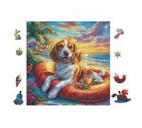 Beagle Puppy on Inflatable Rompicapo 100 Pezzi Per Regalo Di Battesimo Cartone Spesso Per Bambini Tema Baby Per Attività Educativa Con Confezione Regalo Da Passatempo 28x28cm
