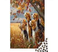 Beagle riuniti sotto un albero che guardano un campo di granoPuzzle 1000 Pezzi Per Adulti, Giochi EduGattoivi, Sfide, Decorazioni Per La Casa70x50cm/1000pcs
