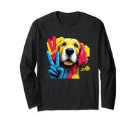 Beagle Segno della Pace retrò Pop Cane Carattere Grafico Gesto Maglia a Manica