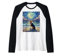 Beagle Starry Night Dog at The Beach Opera d'Arte Maglia con Maniche Raglan