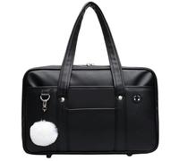 BEAHING Borsa da scuola giapponese in pelle PU di capacità, borsa multitasche con foro per le cuffie, a tracolla con cerniera per laptop