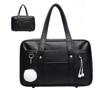BEAHING Borsa per la scuola giapponese, borsa in pelle di grande capacità PU con multi tascatura, borsetta scolastica con foro per cavi per cuffie, borsa per studenti a spalla con cerniera