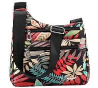 BEAHING Borse a tracolla da donna, Borse a tracolla in nylon 11x10x3 con molte tasche e motivi foglie colorate, stile folk da donna Borsa da viaggio, di