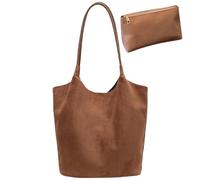 BEAHING Borse in Pelle Scamosciata da Donna, Borsa Tote in Pelle Scamosciata di capacità, Borsa a Tracolla Vintage Trendy Piccola incorporata, per Lavoro, Viaggi, Shopping, Inverno, Marrone, Tot