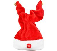 BEAHING Cappello natalizio con musica, cappello da Babbo Natale elettrico oscillante con due orecchie e campanelli, peluche, canto, giocattolo divertente, alimentato a batteria