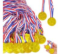 BEAHING Medaglie per Bambini, Vincitori dell'oro di plastica 100pcs medaglie, medaglie per Le medaglie per Feste per Bambini medaglie di partecipazione con Nastri per Bambini