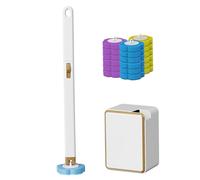 BEAHING Scopino per WC USA e Getta con 18 ricariche per Bacchette, Bacchette per detergente per Tazza del WC e testine di Ricarica per Scrubber, Sistema di Pulizia USA Getta da Appendere alla Parete