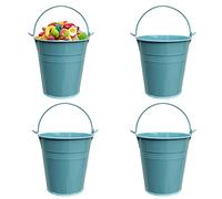 BEAHING Secchi in Metallo zincato con Manici Secchielli per Ghiaccio per Birra Fiori Uova di Pasqua Bomboniere 4 Pezzi 4x4 Pollici Secchiello per Birra Blu