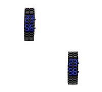 BEALIFE 2 Set di Orologio da Uomo LED Orologi alla Moda Accessori Moda Bracciale Coppia Amicizia Stile retrò Orologio da Polso Catena Blu, Luce Blu 2pezzi