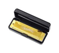 BEALIFE Armonica a bocca portatile, sussidi didattici, 10 fori, armonica da viaggio, palcoscenico, famiglia, Oro, 104x28x19mm