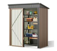 Bealife Capanno per Attrezzi da Giardino in Metallo, Casetta da Giardino in Acciaio Zincato, Capanno da Esterno per Stoccaggio, 180x162x95 cm, Perfetto per Prato, Patio e Cortile (Marrone)