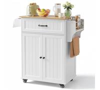 Bealife Carrello da Cucina, Mobile Cucina,con Ruote e Piano di Lavoro，Carrello di Servizio con 2 Ante e 1 Cassetto, Carrello Salvaspazio per Cucina e Soggiorno (Bianco，9045X93 cm)