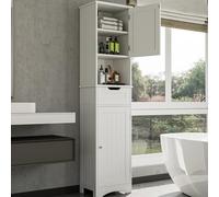 Bealife Mobiletto Bagno Salvaspazio,Mobile Bagno Alto e Stretto, con 2 Ante e Cassetto, Ripiani Regolabili, Scomparti Aperti, Adatto a Bagno,e Lavanderia 170x30x41 cm, Bianco