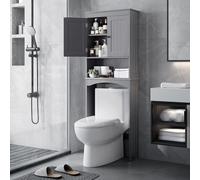 Bealife Scaffalatura per WC, con ripiani regolabili a 3 livelli, mobiletto per WC, autoportante, sovrastruttura con doppie ante per bagno (grigio)