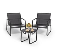 Bealife Set da 3 Poltrone da Giardino in Metallo e Textilene, Salottino Esterno per Patio e Terrazzo, Mobili Giardino Moderno con Tavolino Nera