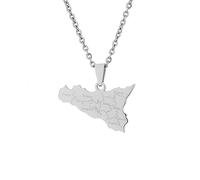 BEALIFE Sicilia Mappa Collana Uomo Donna Sostituzione Viaggi alla moda Incontri Fotografia Girocollo Gioielli Ciondolo Regalo di compleanno, Argento