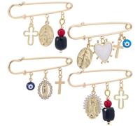 BEAMARKER 1 Scatola 4 Stili Spilla di Sicurezza Malocchio Spilla Decorativa Spille in Vero Ferro Placcato Oro 18K Ottone Smalto Occhi del Diavolo Croce Cuore Buona Fortuna Spilla per Vestiti Maglione