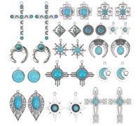 BEAMARKER 1 scatola Da 30 pezzi, 15 stili, Ciondolo Turchese Occidentale, Argento Antico Tibetano, Pietra Turchese Sintetica, Ciondolo A Forma di Croce, Stella Lunare Celeste, per La Creazione di Gioi
