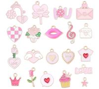 BEAMARKER 100 pz 20 Stili Ciondoli Rosa per La Creazione di Gioielli Ciondoli di San Cuore Rosa Torta Stella Busta Parola Amore Lega Ciondoli Smaltati per Bracciali Collane Orecchini Portachiavi Crea