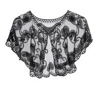 BEAMARKER 1920s Sciarpa Avvolgente Nera con Paillettes e Perline Flapper Mantellina da Sera Corta Elegante Copricostume per Donna Sposa Matrimonio Festa Damigella Accessori Abito Ballo Cosplay Regalo