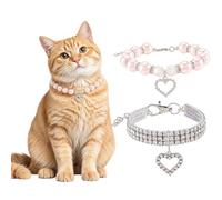 BEAMARKER 2 pezzo Collare Cani Gatti Strass Perle Animali Ciondolo Cuore | Strass Rosa e Perle Scintillanti Accessori di Gioielli Piccoli e Regolabili per Cuccioli e Gattini per Matrimoni e Feste