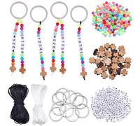 BEAMARKER 552 pz. Kit Portachiavi con Perline A Forma di Croce con 2 rotoli di Cordino In Nylon, Croce di Legno Rotonda Della Salvezza, Piccole Lettere Quadrate, Parole, Perline, Portachiavi Divisi pe
