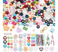 BEAMARKER Kit per La Creazione di Portachiavi con Perline, 594 pezzo, Include Perline In Acrilico A Forma di Cuore, Fiore, Parola, Lettera Dell'Alfabeto, Perline Distanziatrici In Ottone, 5 m di Cordi