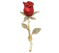 BEAMARKER Spilla A Forma di Rosa con Strass Rossi, in Lega di Met, con Smalto A Forma di Rosa, con Fiore Rosso, in Crist Dorato, con Foglia, Accessori per Gioielli da Donna, per Feste, Banc