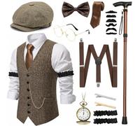 Beamely Costume da gentiluomo anni '20, stile retrò, con gilet, cappello a lancia e accessori, per Carnevale, carnevale e feste a tema (XXL)