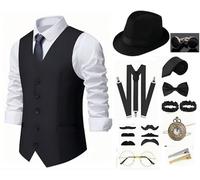 Beamely Costume da uomo anni '20s, Roaring 20s, Great Gastby Gangster Outfit with Vest Fedora Hat Pocket Watch Tie for Cosplay Party