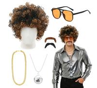 Beamely Costume hippie per uomo, accessori da discoteca, con Wig, lacci, bicchieri, accessori da discoteca, costume retrò anni '60s '70s per hippie Fancy Dress Carnival Theme Party