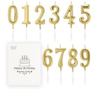 BEAN LIEVE - 10 candele numeriche per compleanno, per torte, numero 0-9 utilizzate per decorare torte per feste di compleanno e anniversari di matrimonio (oro champagne)