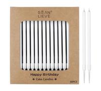 BEAN LIEVE 30 candele di compleanno in metallo, lunghe e sottili, candele per torte, feste di compleanno, decorazioni per matrimoni, candele per feste, decorazioni per torte (bianco perlato)
