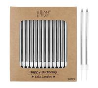 BEAN LIEVE 30 candele lunghe e metallizzate per compleanno, per torte, feste di compleanno, decorazioni per matrimoni, candele per feste, decorazioni per torte (argentate)